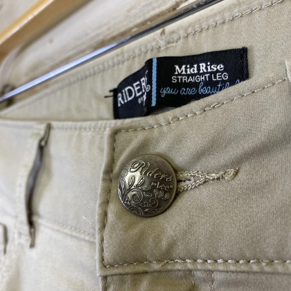 Riders by Lee Pants Women 12 Long Beige Straight Leg Mid-Rise Slimming Chino - Picture 5 of 11